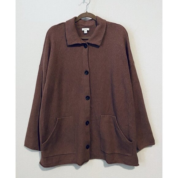 J Jill Pure Jill Sweater Jacket Womens Large Dark Mauve Button Up Shacket Cozy - Picture 1 of 7